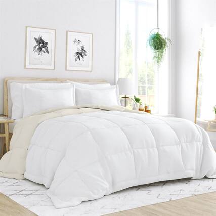Front. Hivvago - King/Cal King 3-Piece Microfiber Reversible Comforter Set in White and Cream - White and Cream.