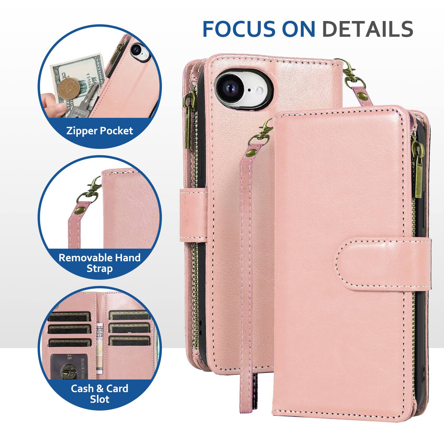 a SR 2 35454 Cmaies FOCUS ON DETAILS  
Zipper Pocket  
Removable Hand Strap  
Cash & Card Slot