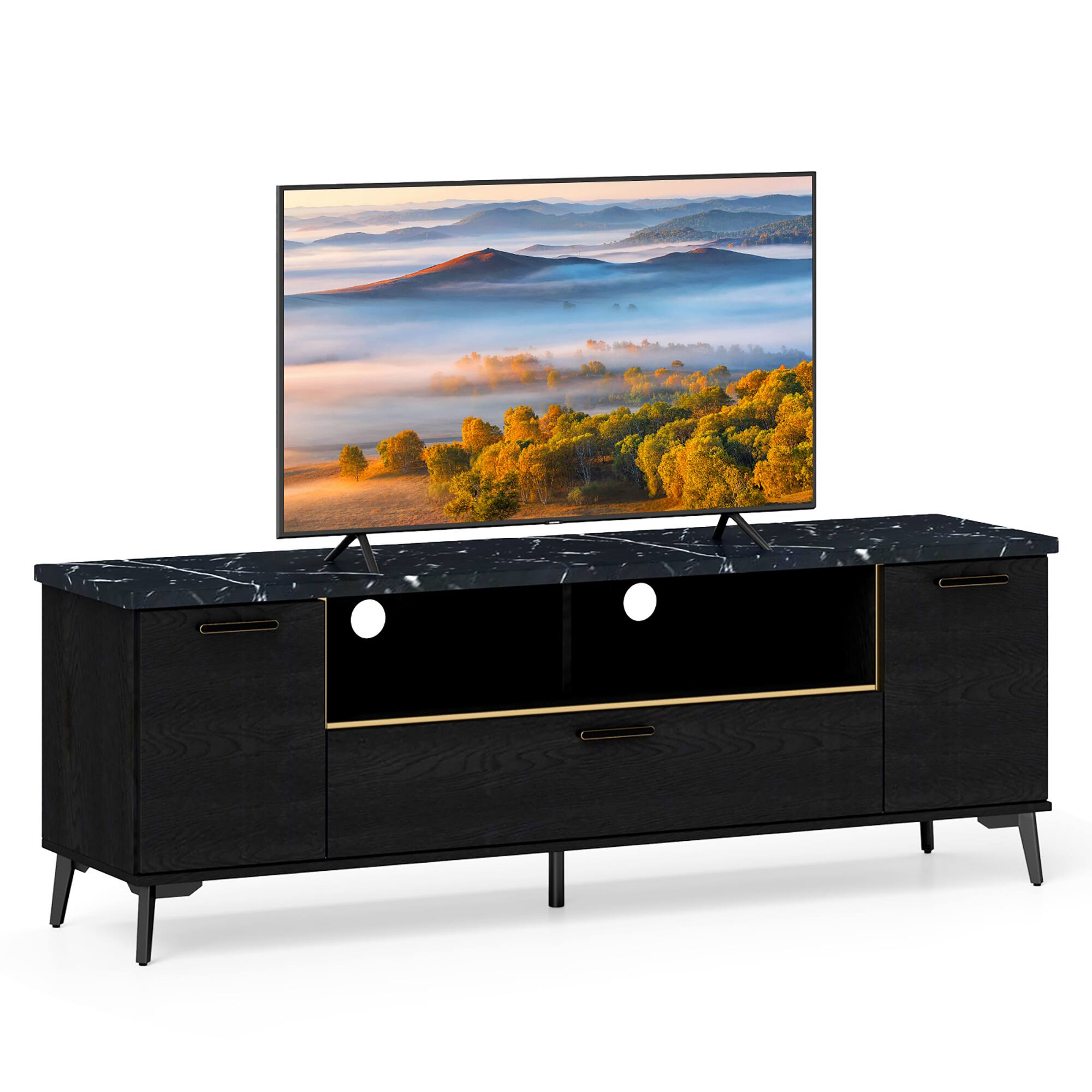 Alt View 9. Gymax - Gymax Mid Century Modern Entertainment Center 63-Inch TV Stand for TVs up to 75'' - Black.