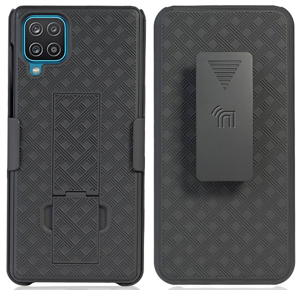 Alt View 2. Nakedcellphone - Case with Stand and Belt Clip Holster for Samsung Galaxy A12 5G - Black.