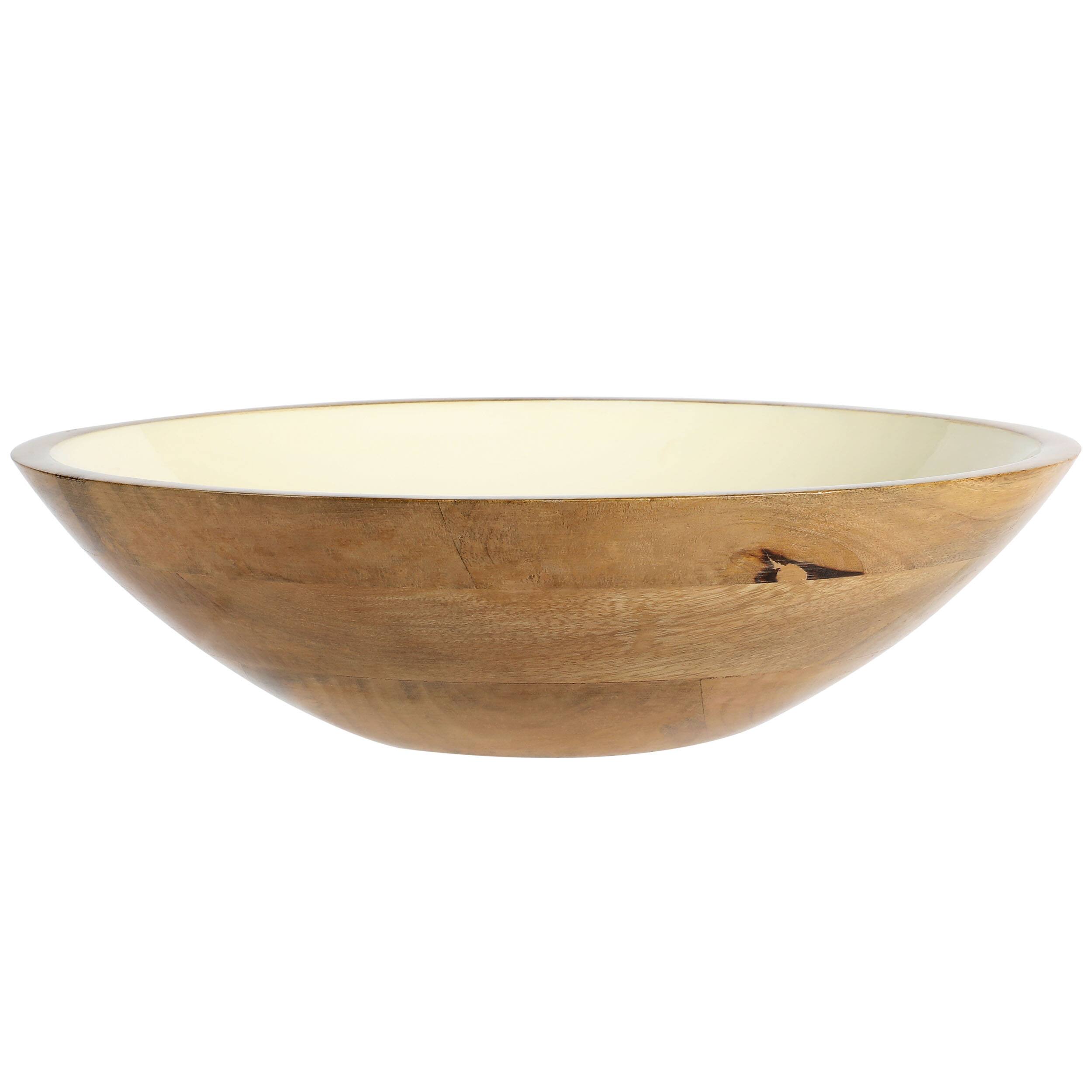 Front. Gibson - Gibson Home 12 Inch Enameled Mango Wood Serving Bowl in Brown and White - Brown.