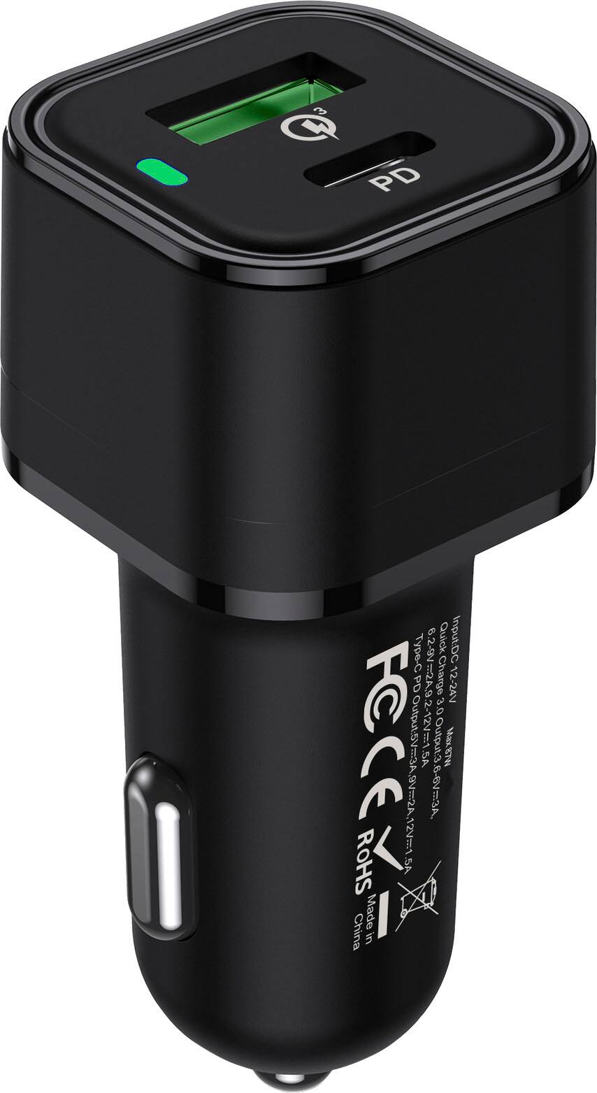 The image features a black device with a green light, which is a charger for electronic devices. The charger is designed to work with a wide range of input voltage, from 6.2 to 9 volts, and can output a maximum of 3 amps. The device is compatible with various electronic devices and can charge them quickly. The charger is made in China and meets the RoHS standard, ensuring it is environmentally friendly.