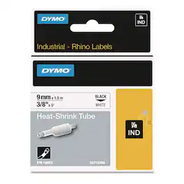 DYMO - 18053 Rhino 0.37 in. x 5 ft. Heat Shrink Tubes Industrial Label Tape - /Black Print (1-Roll) - White