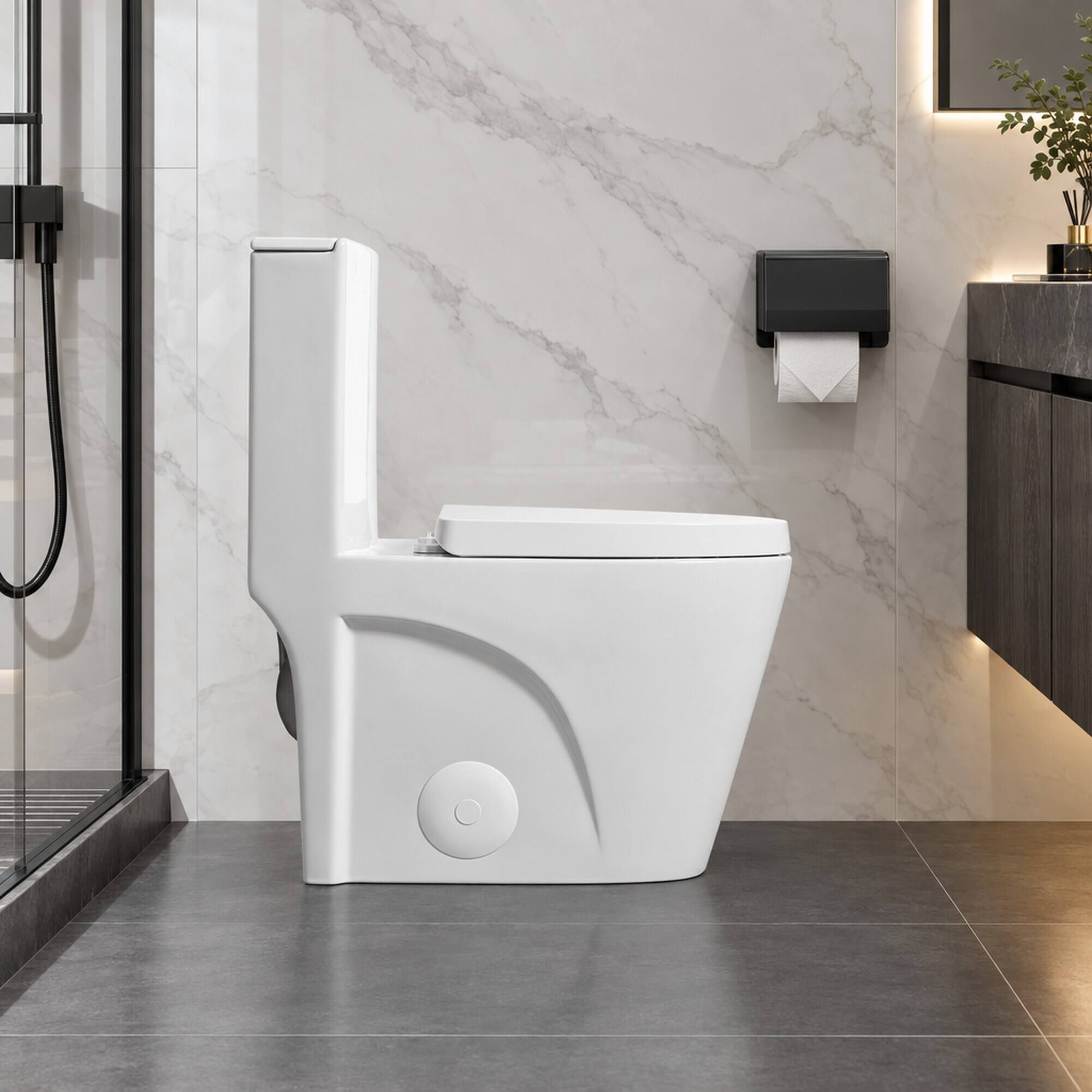 RYHNUYNE One Piece Toilet, Dual Flush Elongated Comfort Height Floor ...
