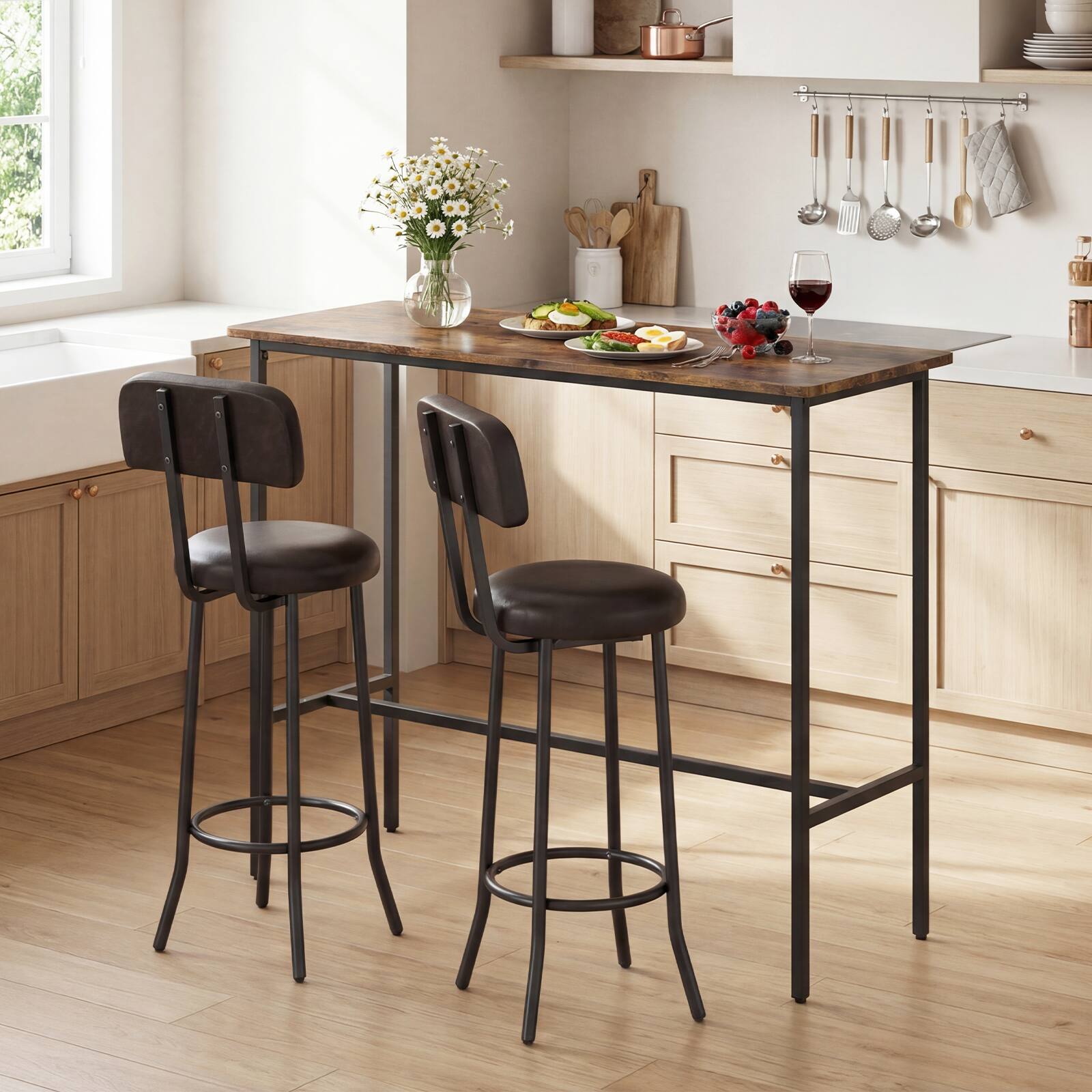 Alt View 3. Gymax - Gymax Industrial Bar Table Set Space-Saving Pub Table & Stools Set for Dining Room - Brown.