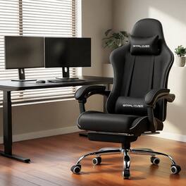 GTPlayer - Gaming Chair Breathable Fabric Computer Chair with Footrest and Lumbar Support - Black