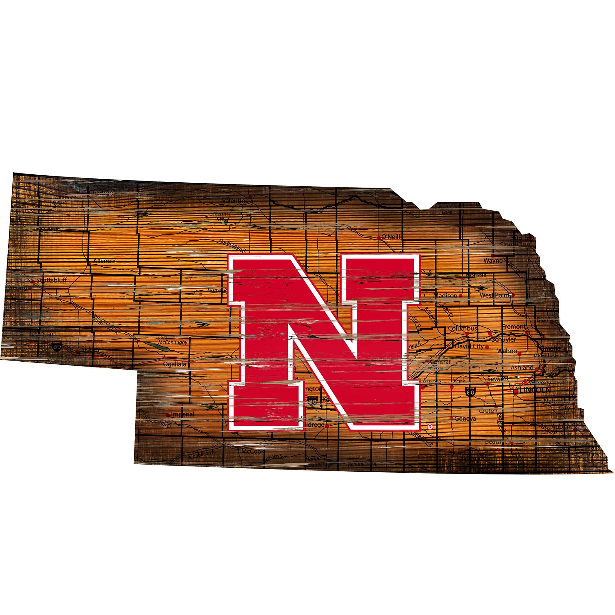 "Fan Creations - Nebraska Huskers 23.5"" x 23.5"" Distressed State with Logo Sign - Multicolor" price history on PriceWatchPro
