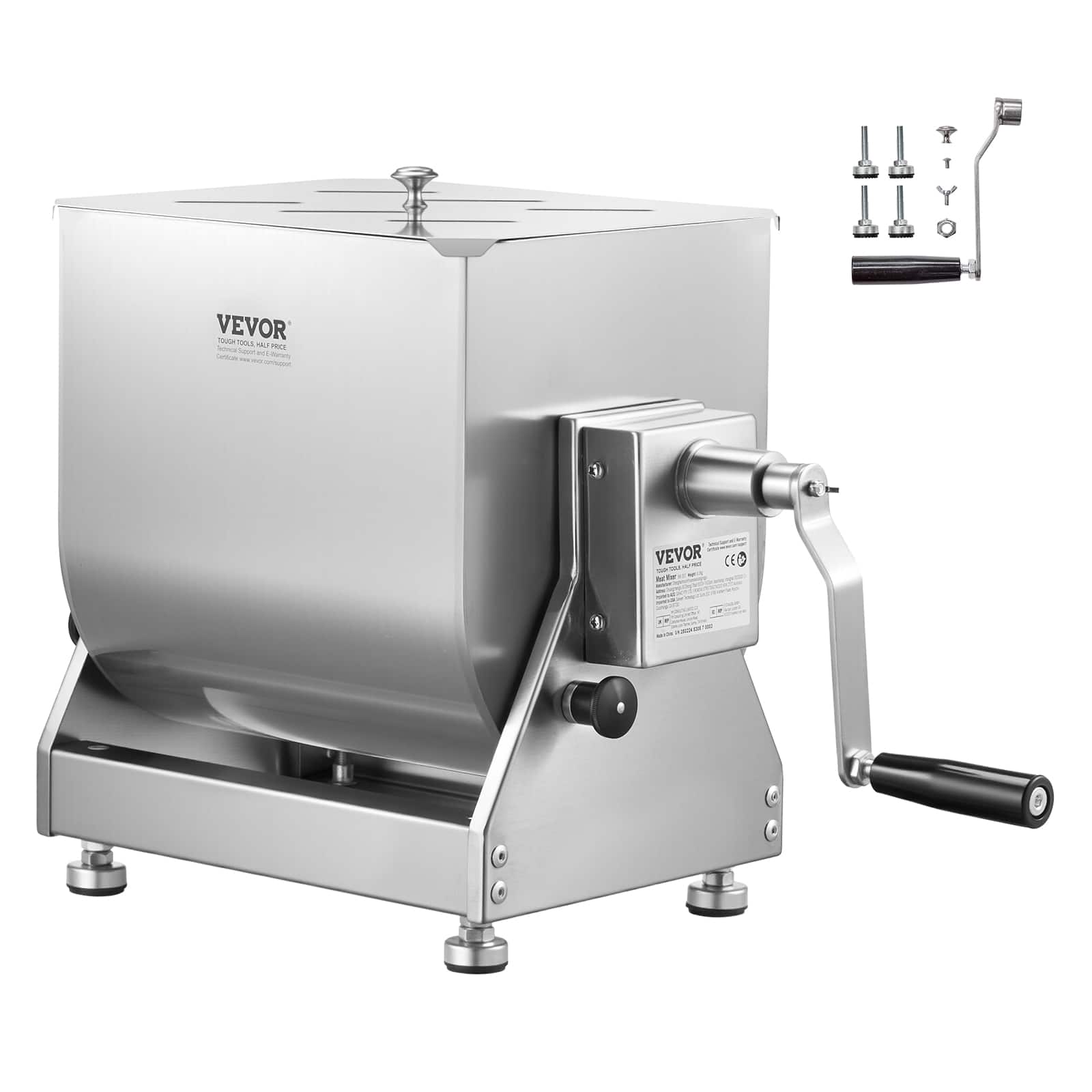 VEVOR - Manual Meat Mixer, 15L Tilt Tank Meat Processing Equipment(Mixing Max 15LBS for Meat), Stainless Steel Meat Mixer - Silver