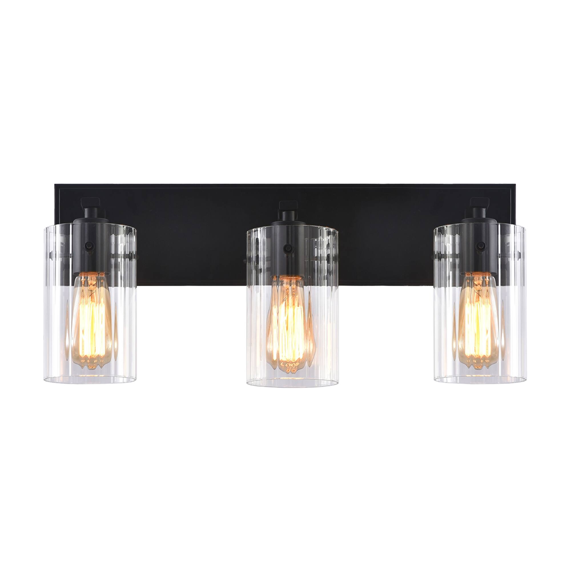 Alt View 4. Parrot Uncle - Modern Black 3-Light Glass Dimmable Bathroom Vanity Light Fixture - Matte Black.