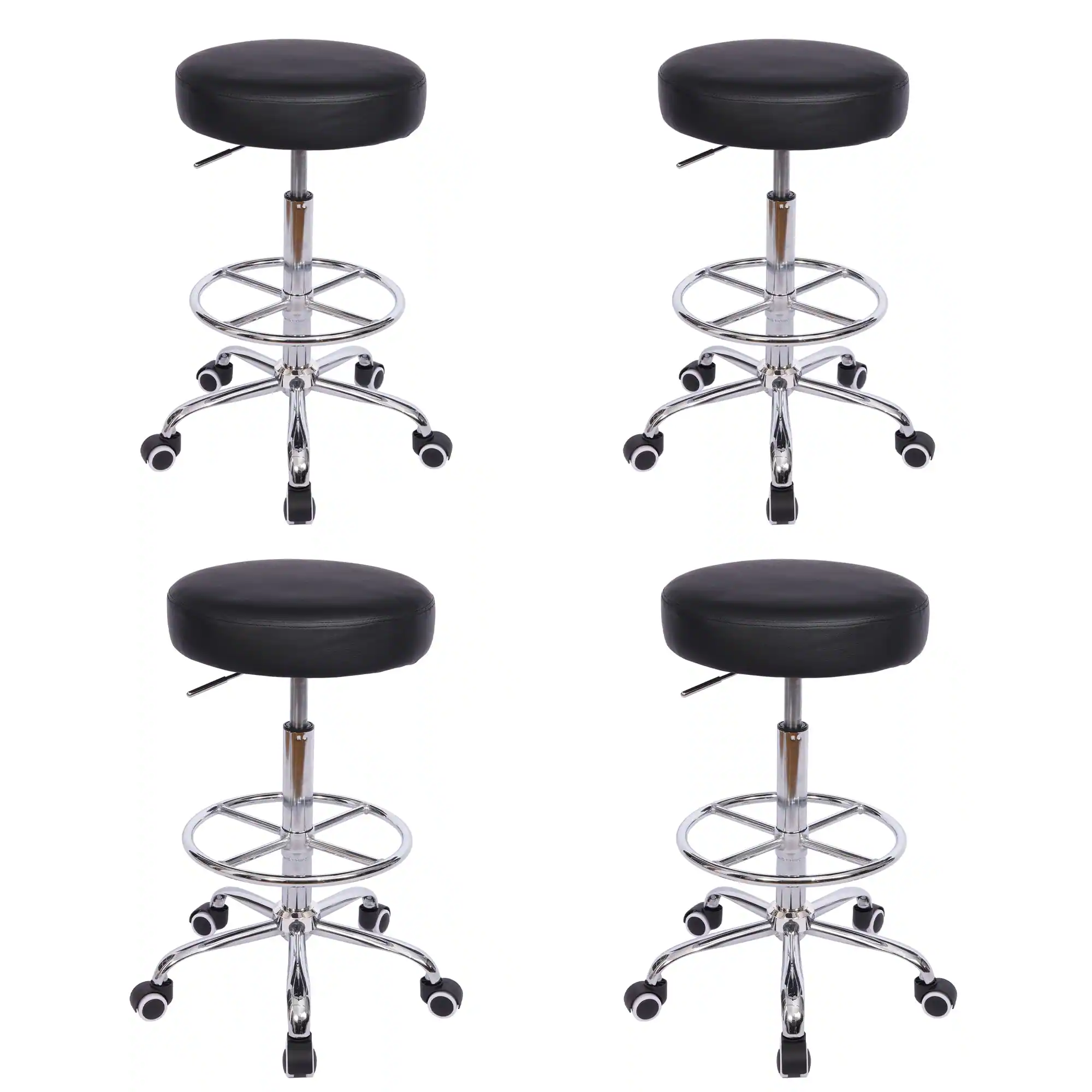 Front. Vecelo - Set Of 4 Adjustable Height Swivel Stool with Footrest - PU Leather Rolling Stool Salon Stools,330lb Capacity - Black.