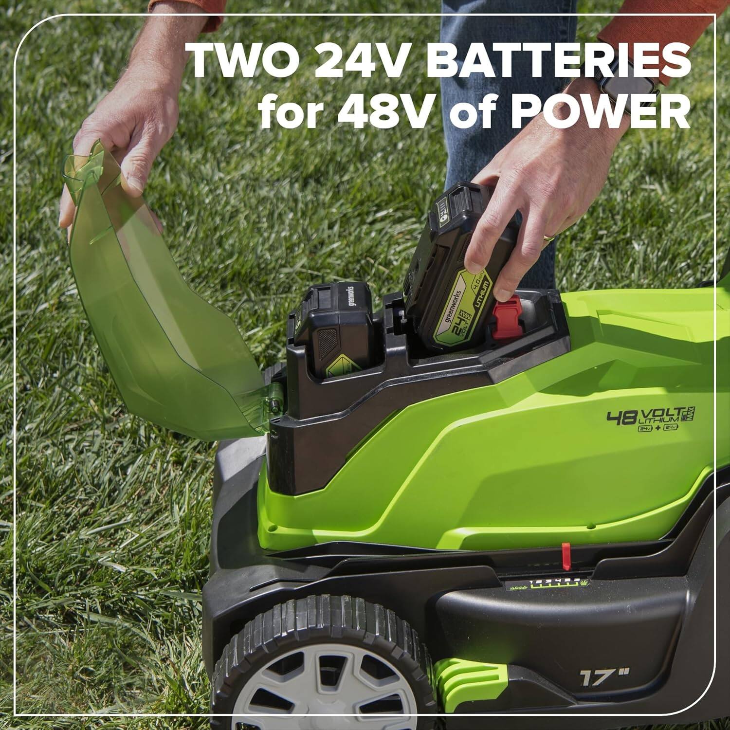 TWO 24V BATTERIES for 48V of POWER

02 I 11 greenworks MLHTU rus 48YAT 48 VOLT LITHLM LIT 1 - L .. 17"