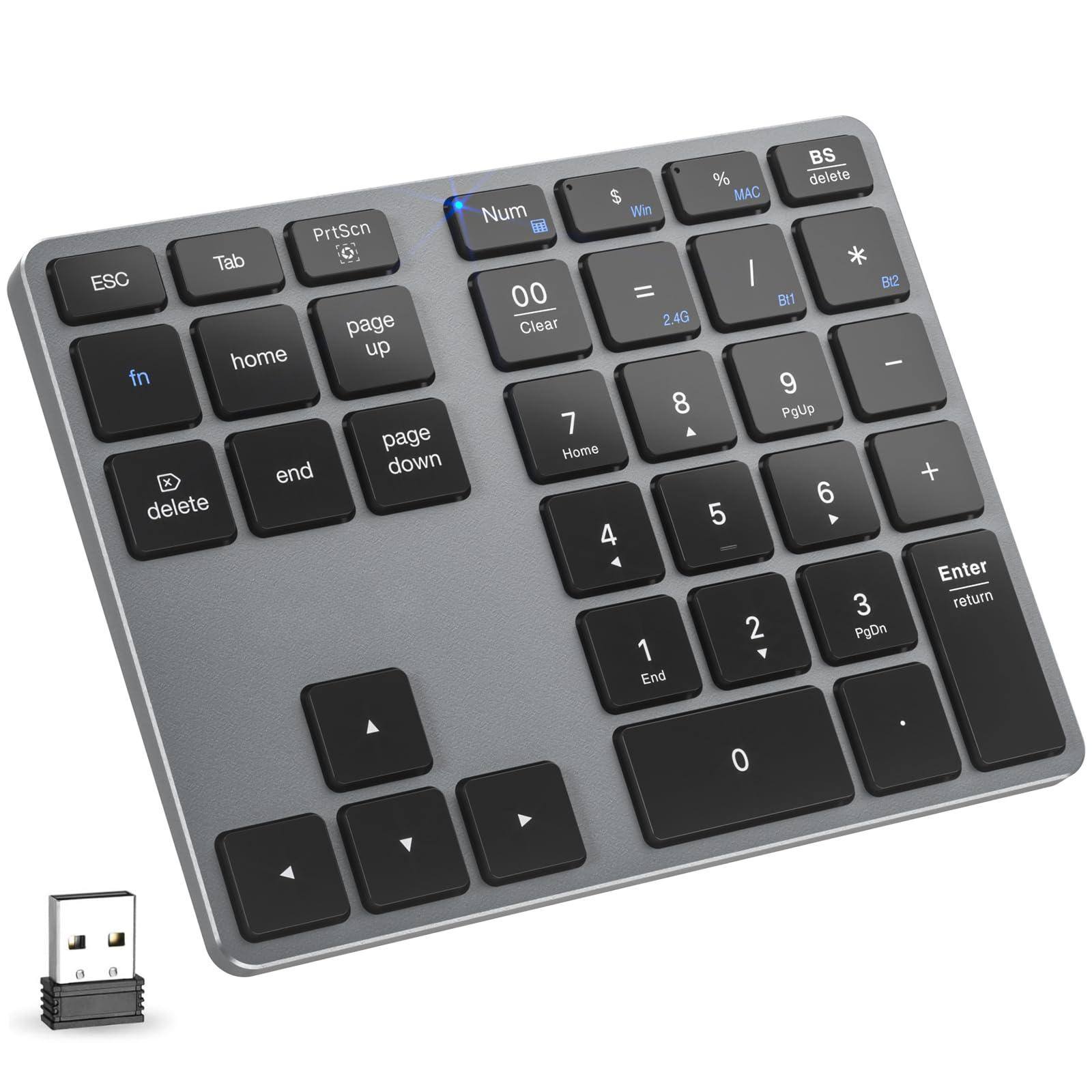 Comfort Essence - Wireless Number Pad - Numeric Keypad Silent Usb Keypads Portable Financial Accounting Numpad For - Bluetooth Gray