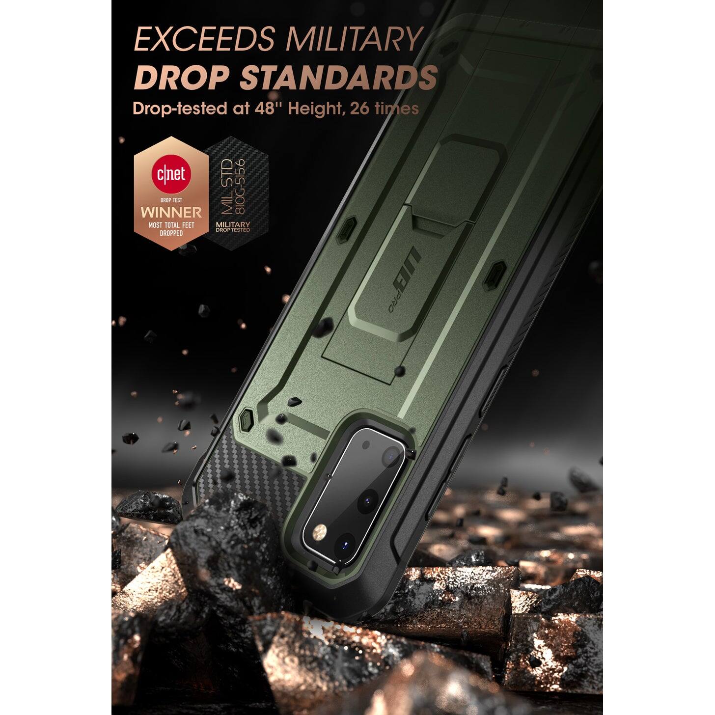 EXCEEDS MILITARY DROP STANDARDS  
Drop-tested at 48" Height, 26 times  

c|net  
WINNER  
MOST TOTAL FEET DROPPED  

MIL-STD-810G-516.6  
MILITARY DROP TESTED
