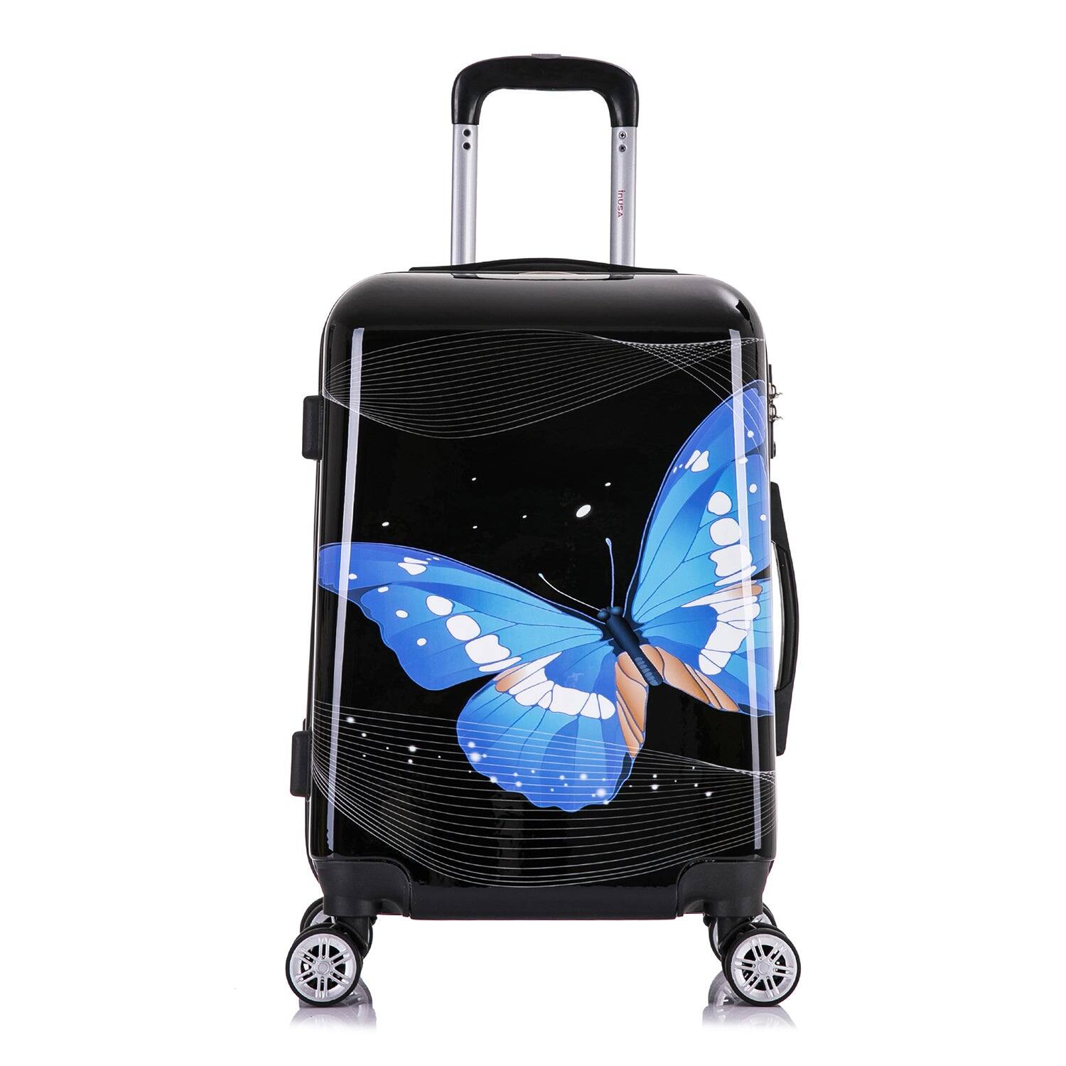 Angle. InUSA - Black  Butterfly Prints Lightweight Hardside spinner luggage 20" Carry-on - BLACK BUTTERFLY.