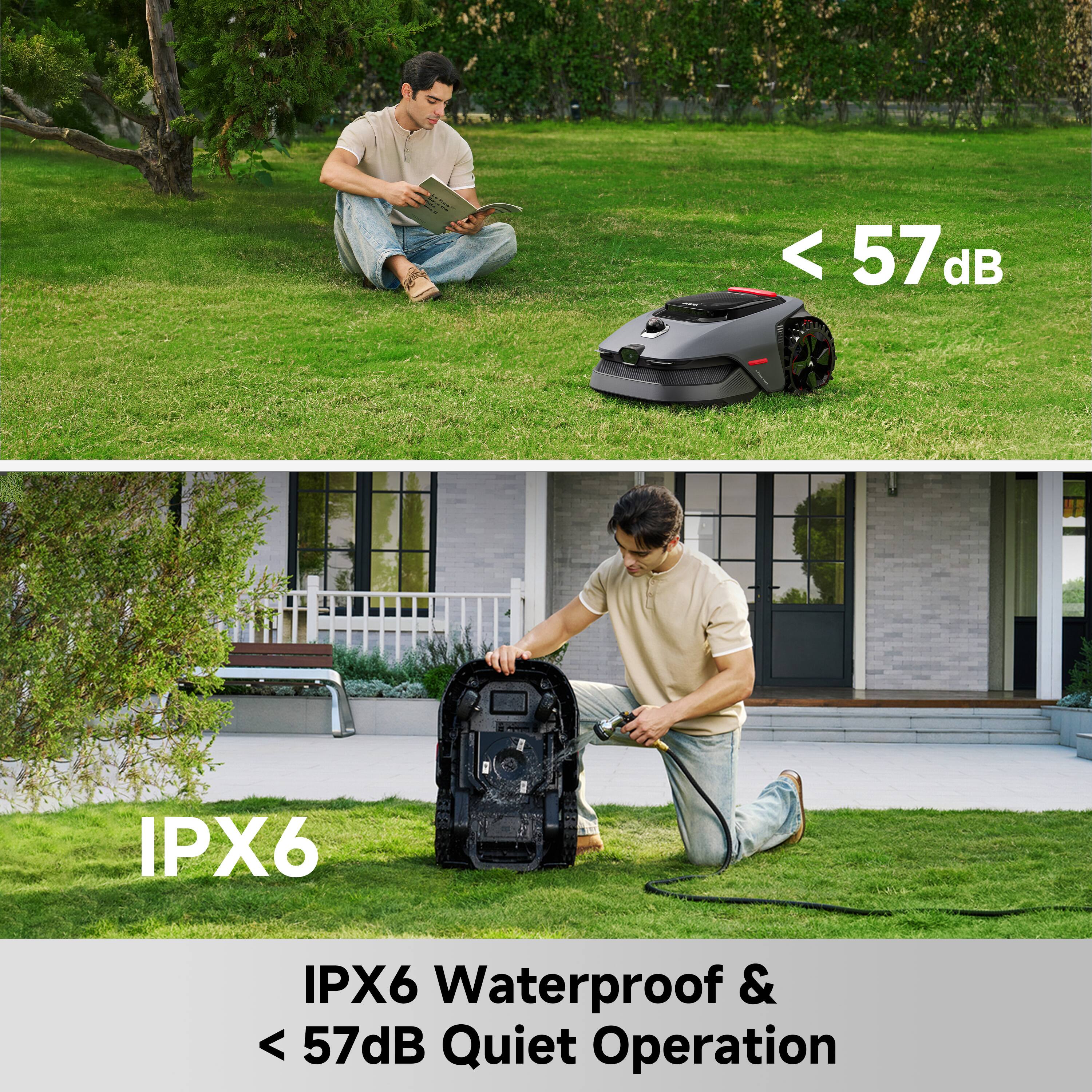 < 57dB IPX6 Waterproof & < 57dB Quiet Operation