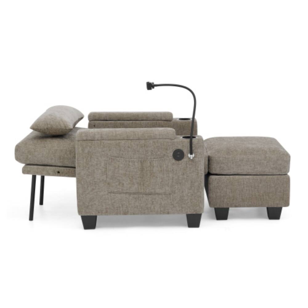 Alt View 4. LUCKY ONE - Single Sofa Recliner w/ Manual Backrest USB Port Cup Holders Hidden Storage Ottoman - Brown.