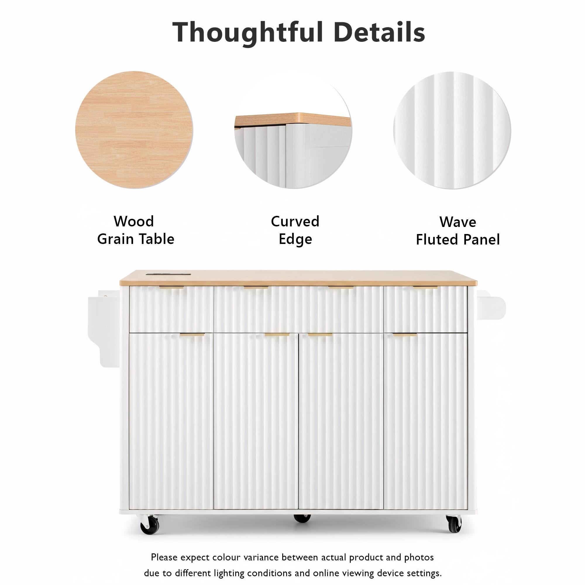 Thoughtful Details

Wood Grain Table  
Curved Edge  
Wave Fluted Panel  

Please expect colour variance between actual product and photos due to different lighting conditions and online viewing device settings.