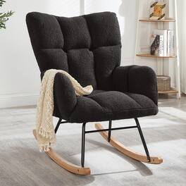 Trinkets Crazed - Tufted Upholstered Teddy Fabric Rocking Chair with Metal Frame Accent Chair Glider Chair for Living Room - dark gray