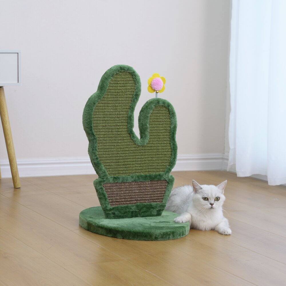 Left. PetPals - Natural Sisal Cactus-Shaped Cat Scratcher - 18"H, Natural Sisal, Small - Green.