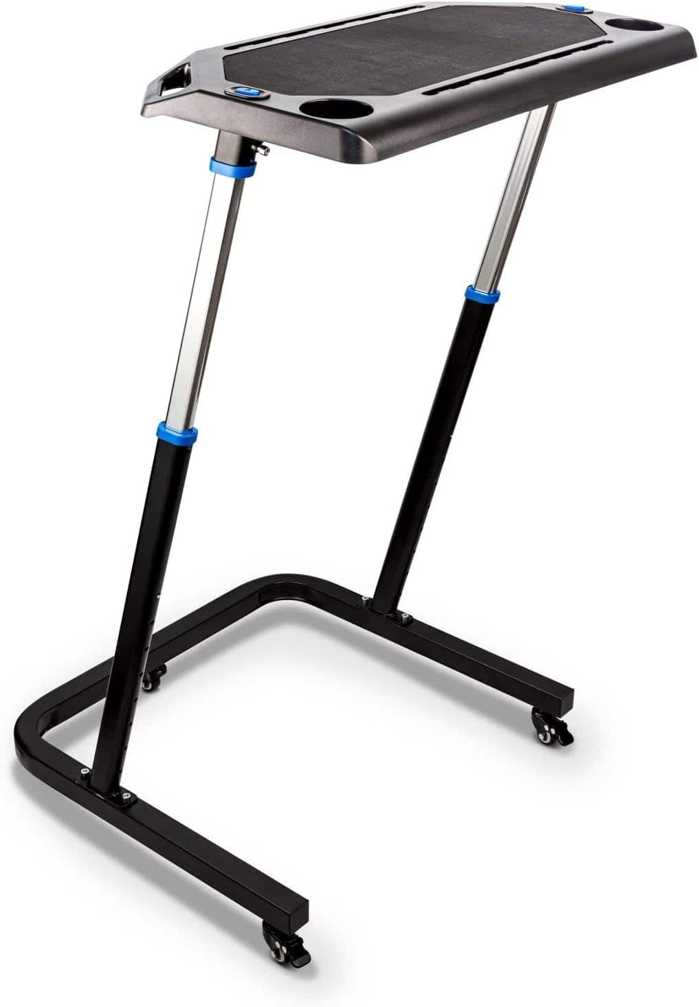 Alpcour - Adjustable Bike Trainer Fitness Desk - Non-Slip Surface, Gadget Slots, and Lockable Wheels - Black