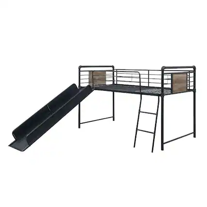 Front. Manhattan Lane - Twin Loft Bed with Tubular Metal Frame and Slide - Bronze.