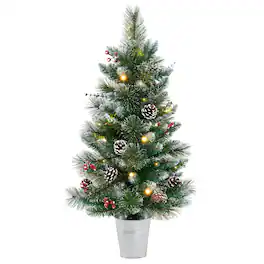 Gymax - 3 FT Artificial Xmas Tree w/ 81 Branch Tips Eucalyptus Leaves Pine Needles - Green, White