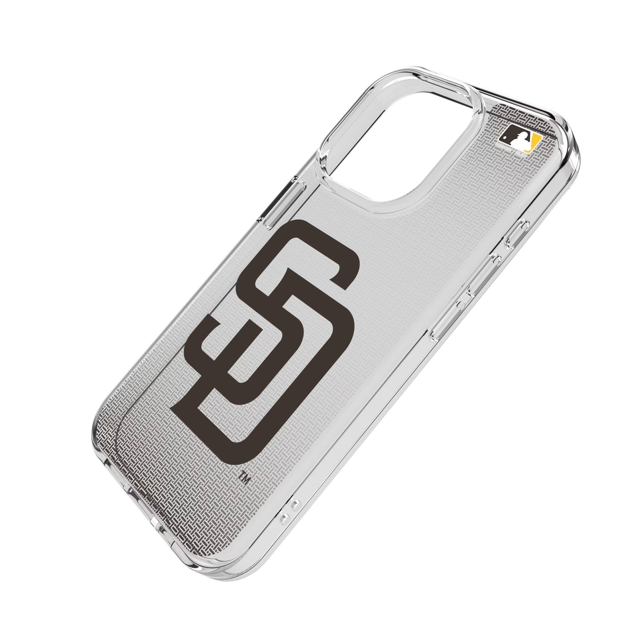 Alt View 1. Keyscaper - San Diego Padres Linen Logo iPhone Clear Case - 13 Pro Max - Multicolor.