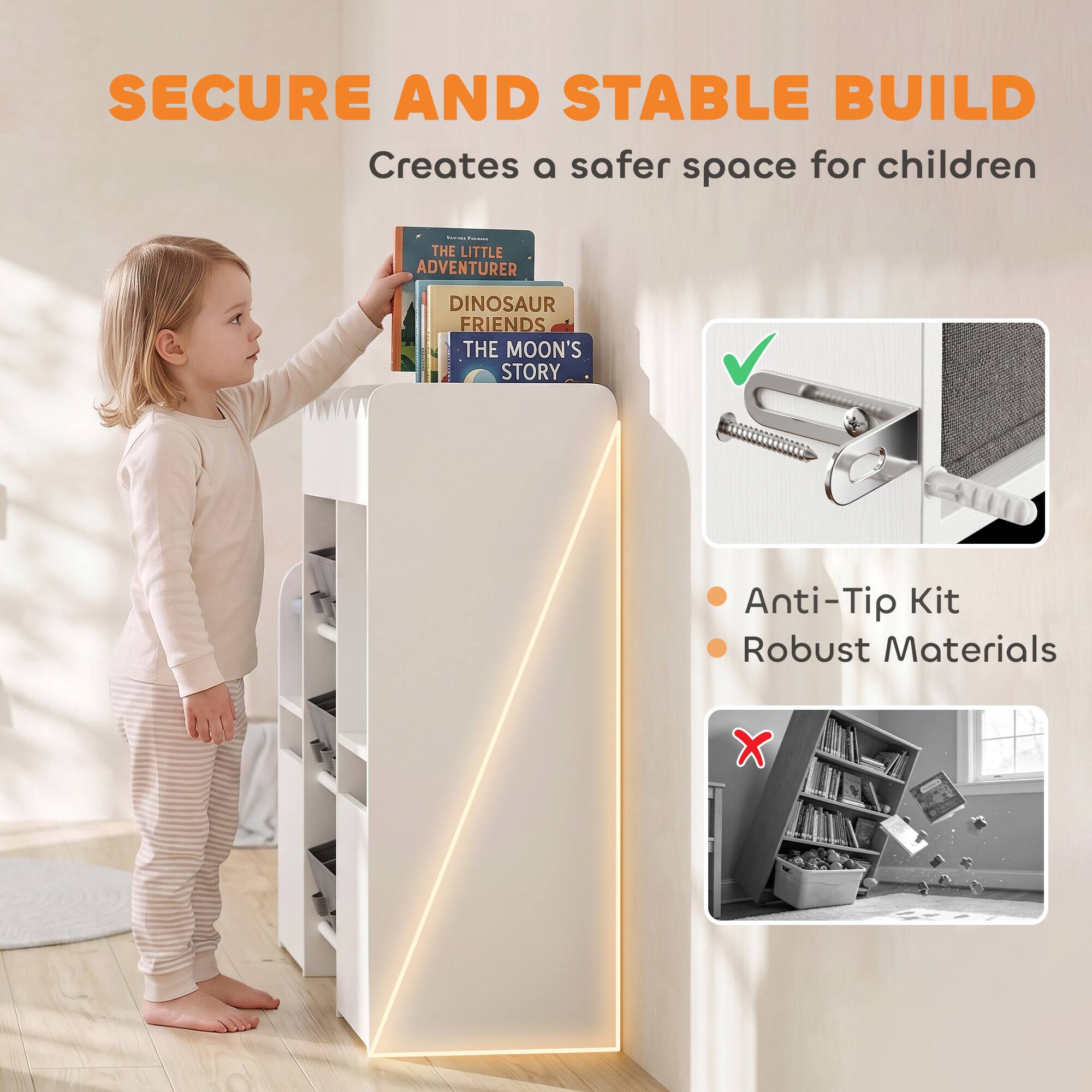 SECURE AND STABLE BUILD  
Creates a safer space for children

ESPN THE LITTLE ADVENTURER DINOSAUR FRIENDS THE MOON'S STORY

Anti-Tip Kit  
Robust Materials