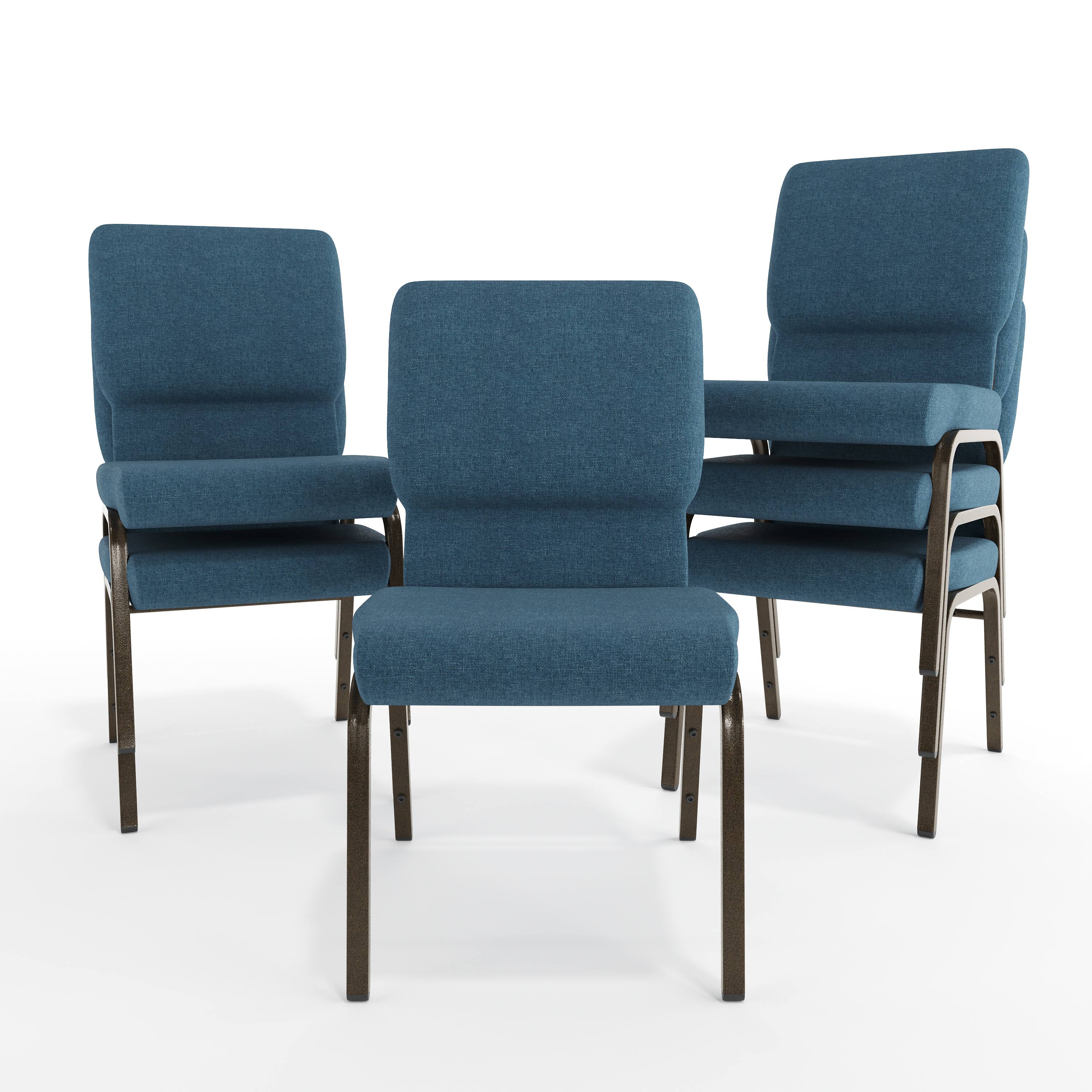 Alt View 10. Emma + Oliver - 18.5"W Stackable Church/Reception Guest Chair - Blue Fabric/Gold Vein Frame.