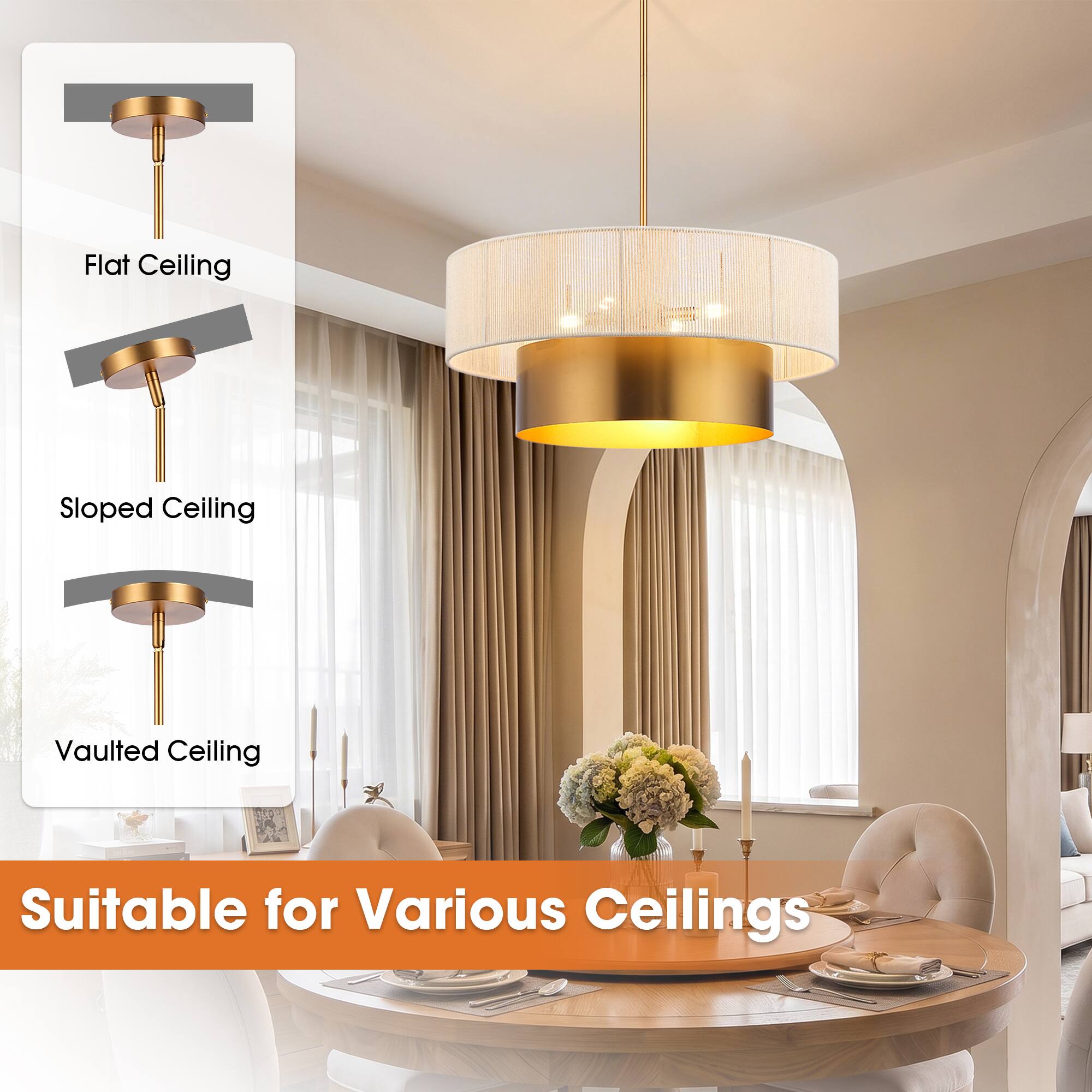 Flat Ceiling  
Sloped Ceiling  
Vaulted Ceiling  
Suitable for Various Ceilings