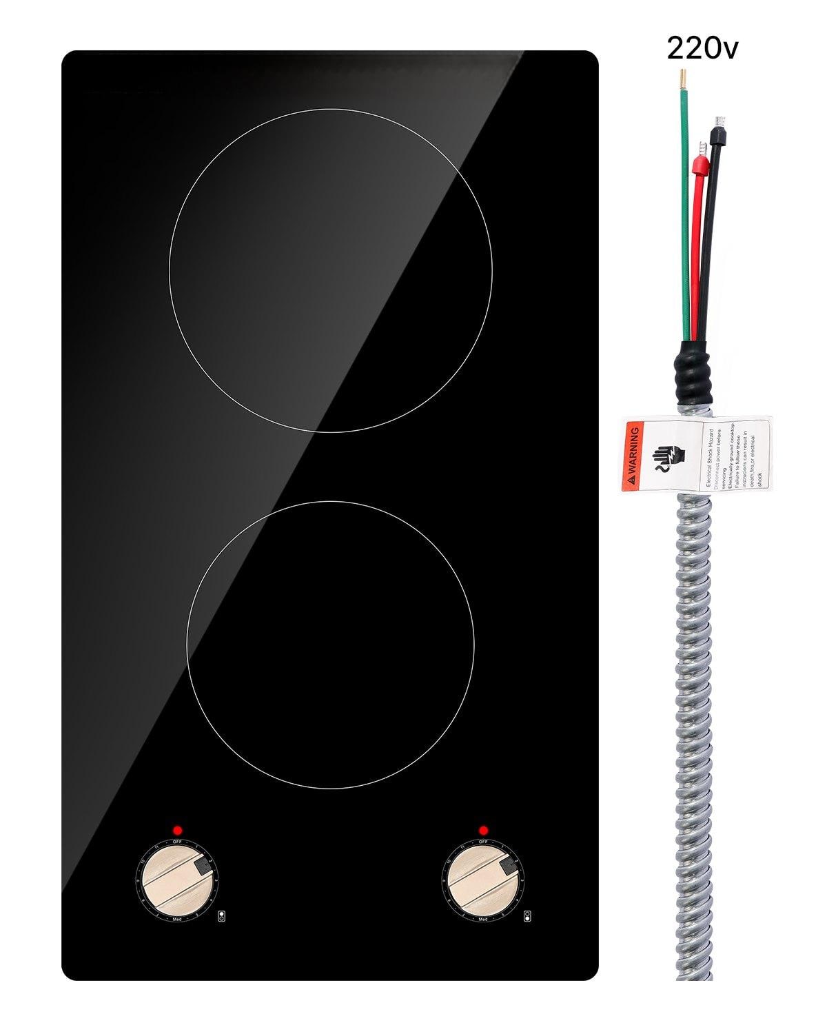 Glintex - 12" Induction Cooktop, Built-In, 2 Burners, 3500W Glass Surface, Knob Control, 12 Power Levels - Black