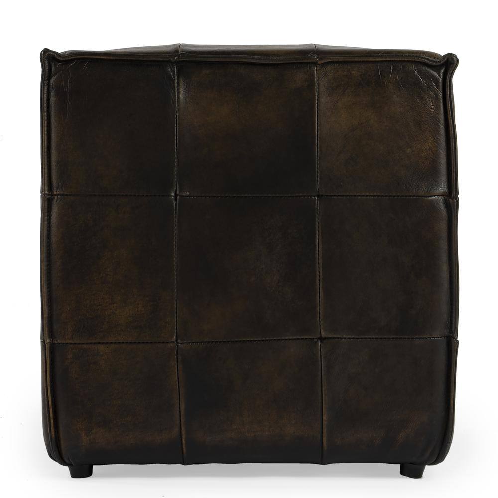 Back. Butler Specialty - Leon Leather Cube Ottoman - Dark Brown.