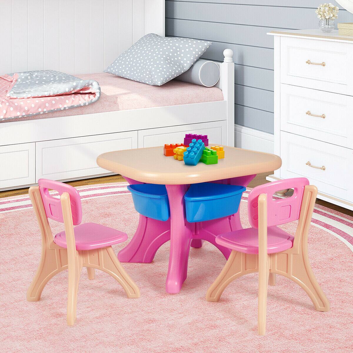 Alt View 2. Gymax - Gymax Plastic Children Kids Table & Chair Set 3 PC Play Furniture - Pink + Blue + Beige.