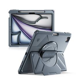 Dexnor - Case for iPad Air 13” M4/M3/M2 with 360° Rotating Hand Strap& Screen Protector Shockproof Full-Body Bumper Cover - Navy Blue