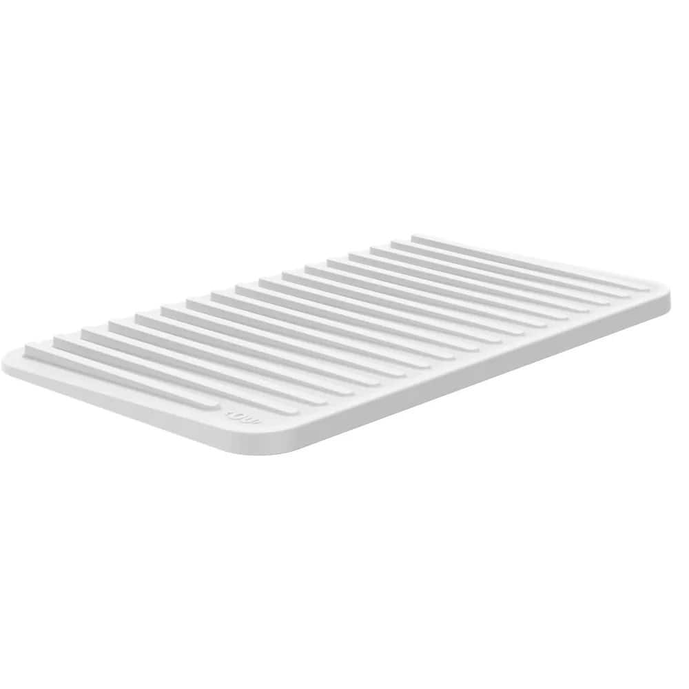 OU - Glasses Drying Mat for Kitchen Sink, 13.78" x 8.27" Nonslip Plastic Pad with Grooves - White
