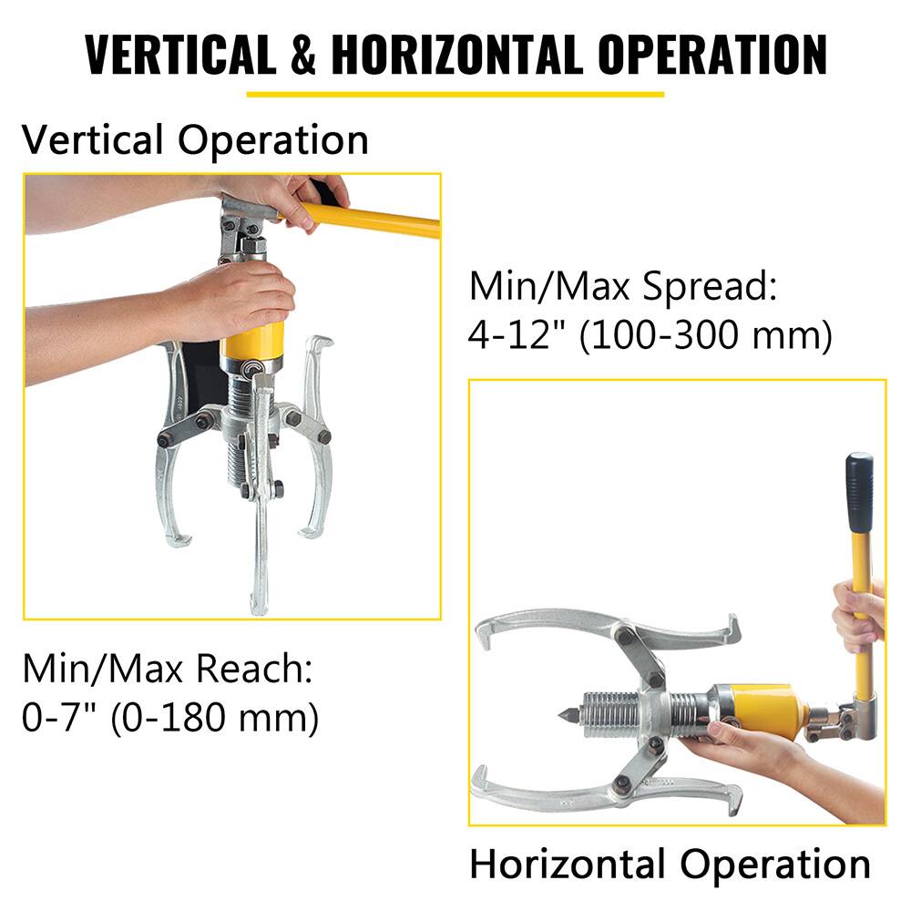VERTICAL & HORIZONTAL OPERATION

Vertical Operation  
Min/Max Spread: 4-12" (100-300 mm)  
Min/Max Reach: 0-7" (0-180 mm)

Horizontal Operation