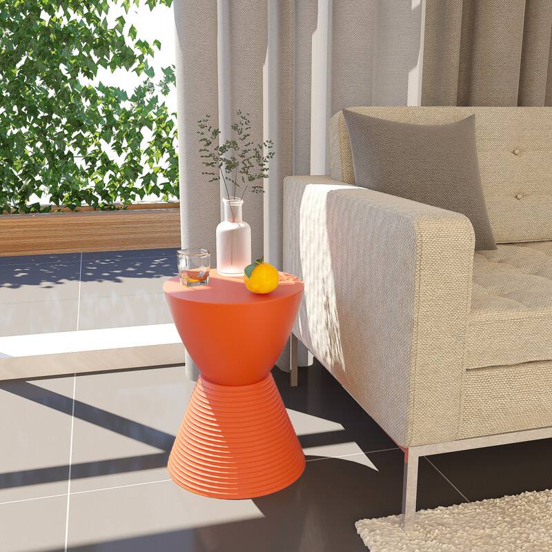 Alt View 2. LeisureMod - Boyd Modern Round Hourglass Accent Side Table, Drum Storage Table with Ribbed Base for Indoor/Outdoor - Orange.