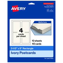 Avery - Printable Postcards, 3.5" x 5", Ivory, 40ct - White