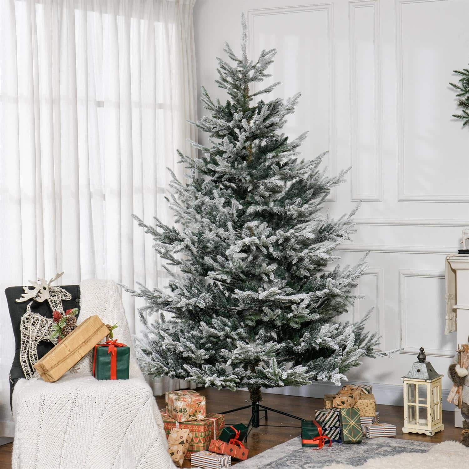 Pefilos - 7.5ft Tall Artificial Christmas Tree with 1218 Tips, Steel Base, Auto Open for Home Decor - Green