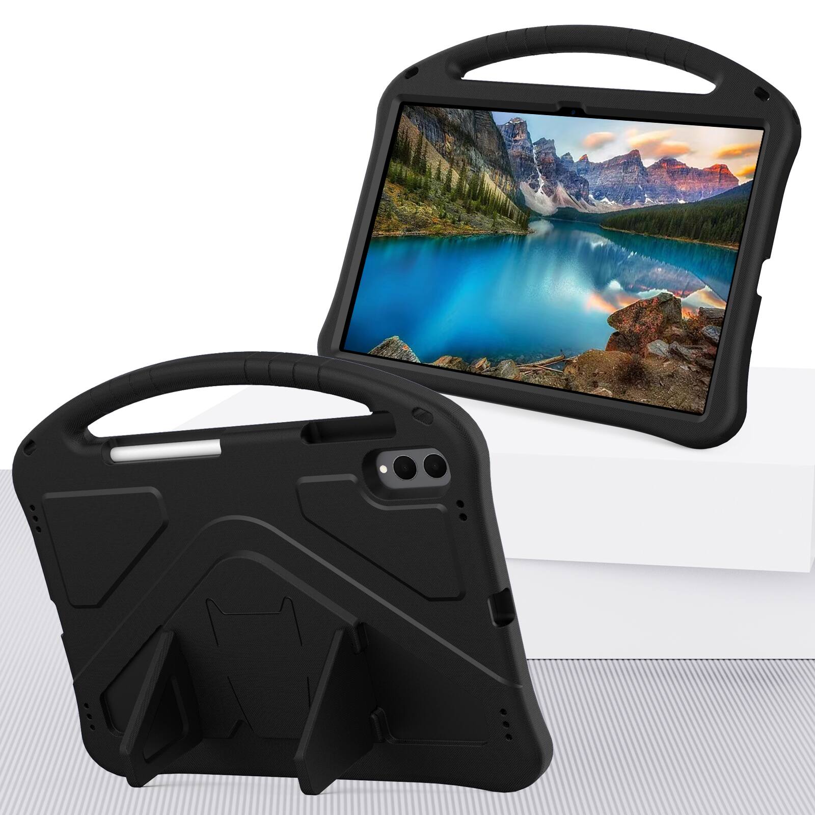 Angle. UUCOVER - Kids Case for Samsung Galaxy Tab S11 Ultra 14.6-inch 2025 SM-X930 SM-X936B,Shockproof EVA Case Handle Kickstand Cover - Black.