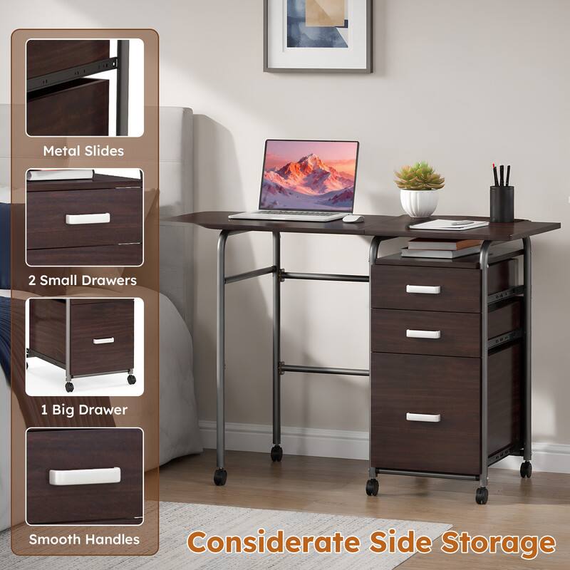 Metal Slides  
2 Small Drawers  
1 Big Drawer  
Smooth Handles  
Considerate Side Storage