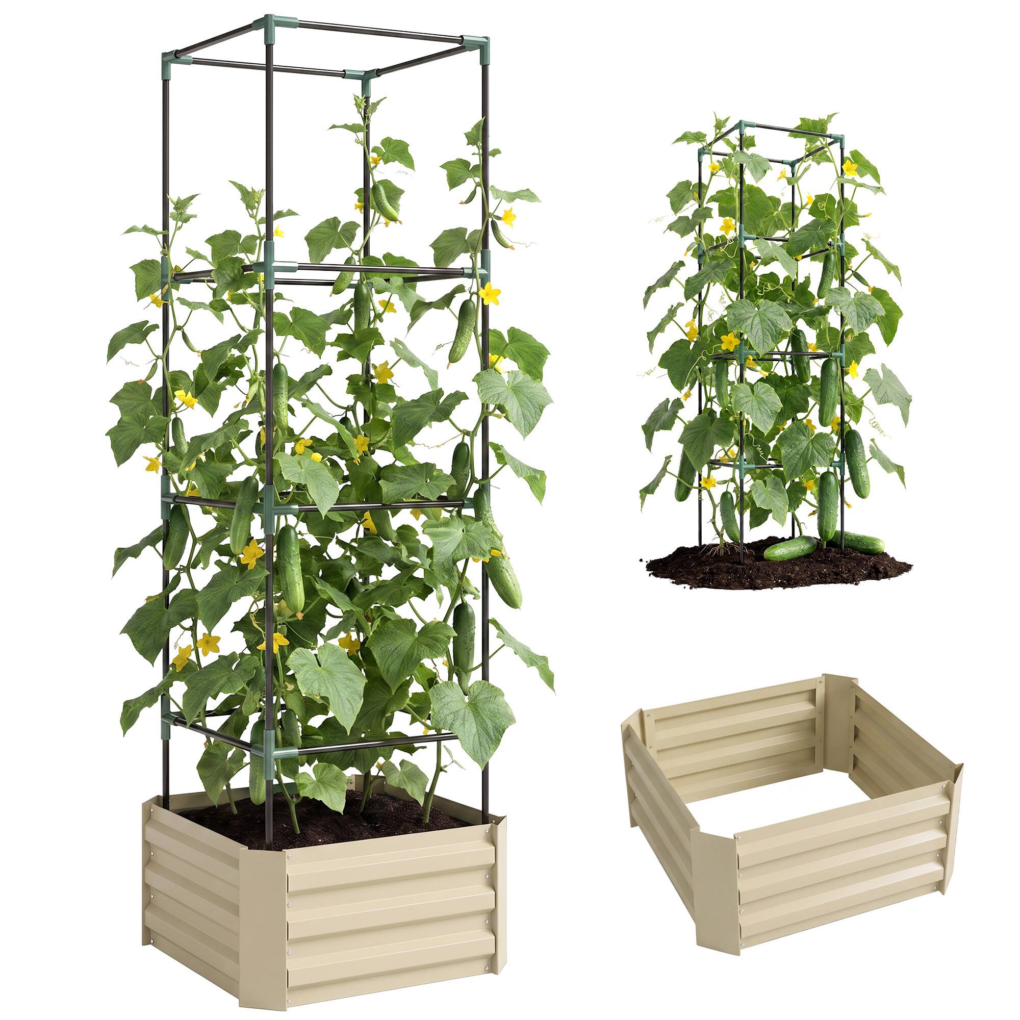 Front. Outsunny - Planter Box - Cream White.