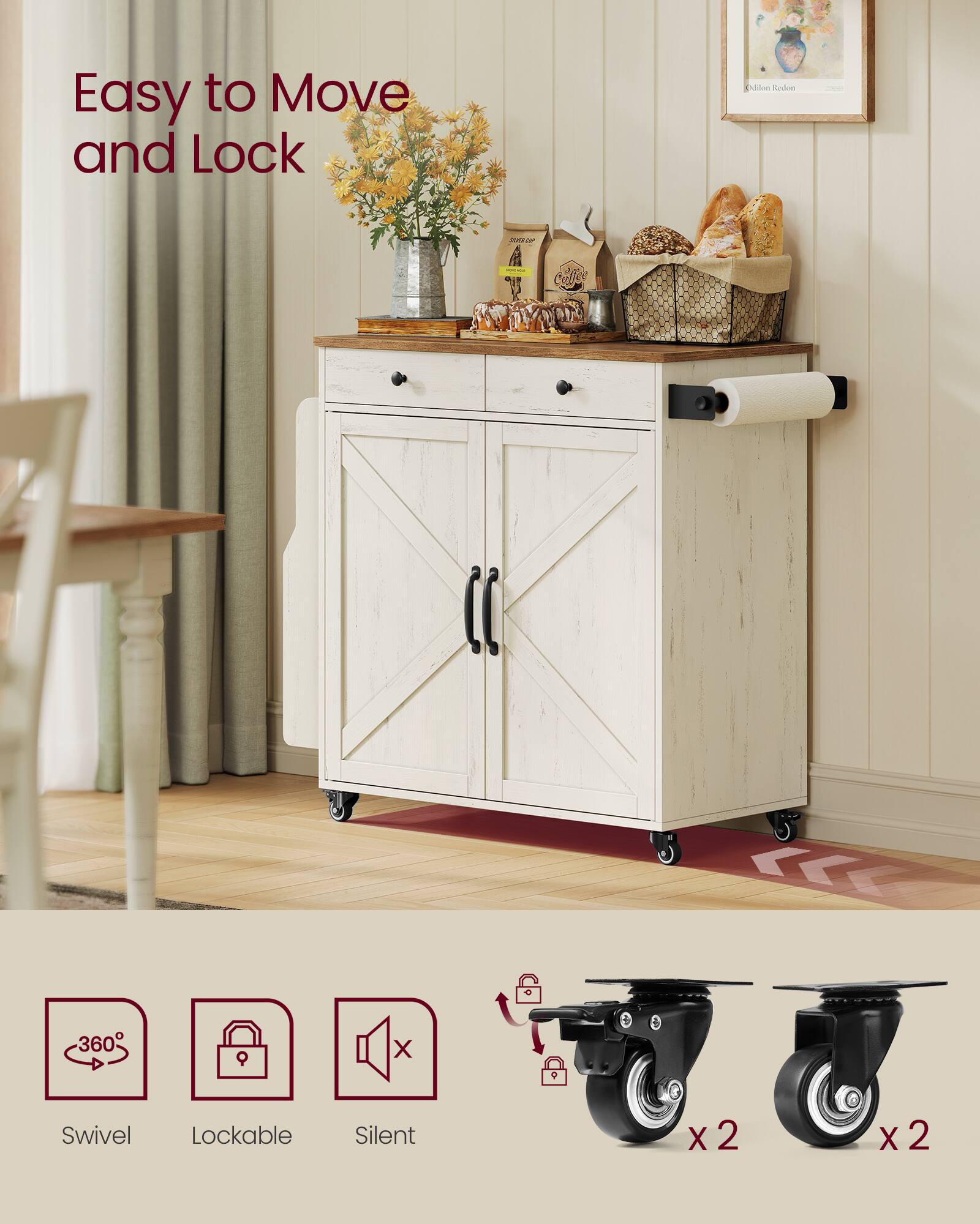 Easy to Move and Lock

- 360° Swivel
- Lockable
- Silent

x 2 x 2
