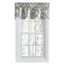 Ellis Curtain - Ellis Hydrangea Classic Pattern Printed 3" Rod Pocket Window Scallop Valance Lined 70"x15" - Blue