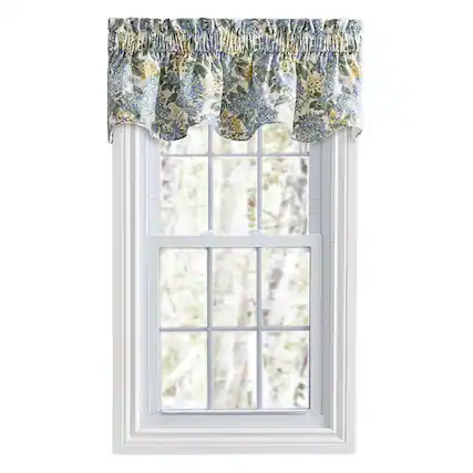 Front. Ellis Curtain - Ellis Hydrangea Classic Pattern Printed 3" Rod Pocket Window Scallop Valance Lined 70"x15" Blue - Blue.
