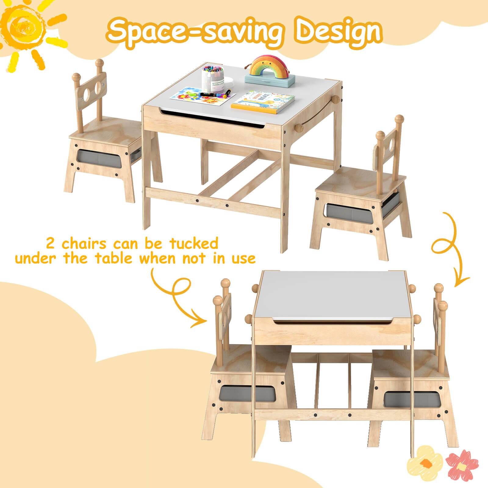 Space-saving Design

2 chairs can be tucked under the table when not in use