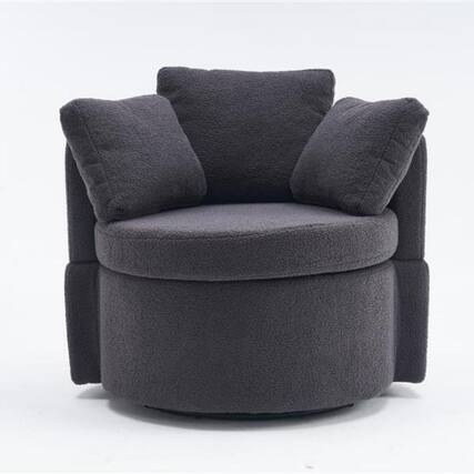 Front. SlickBlue - Swivel Storage Chair Comfortable Lounge Seat with Back Cushion for Living Room - Dark Grey.