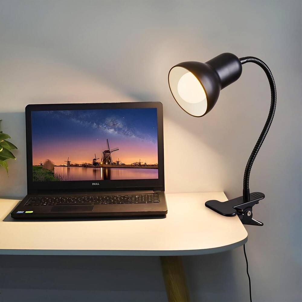 Alt View 1. PARKER SLATER - Clip-On Desk Lamp with 360° Rotating Gooseneck, Ring Light, Eye-Care LED, Portable Clip-On Reading Lamp for Bedroom, Off - Black.