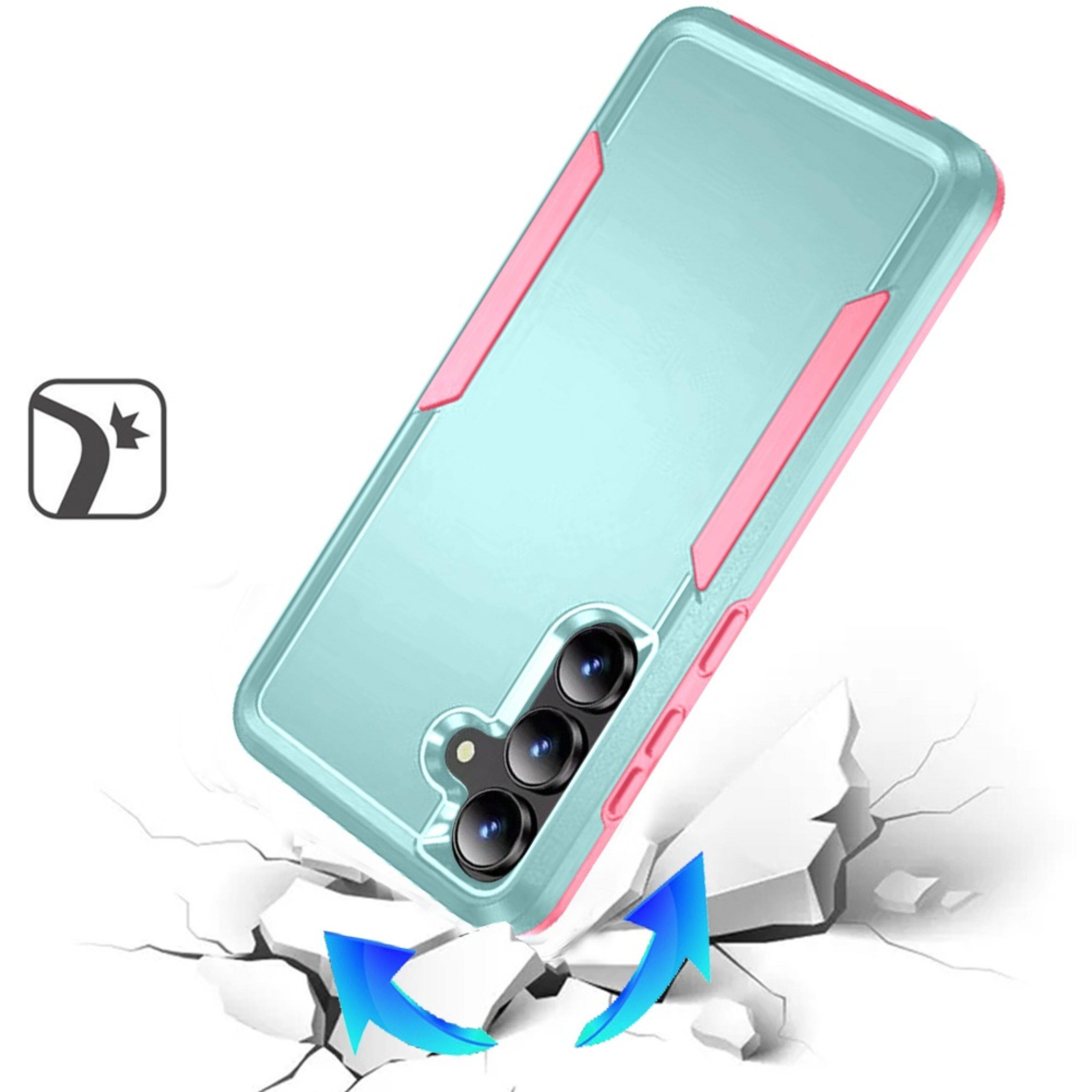 Left. Kitcheniva - Fused Rugged Shockproof Phone Cover Plus Tempered Glass For Samsung S26 FE Teal/Pink - Teal/Pink.