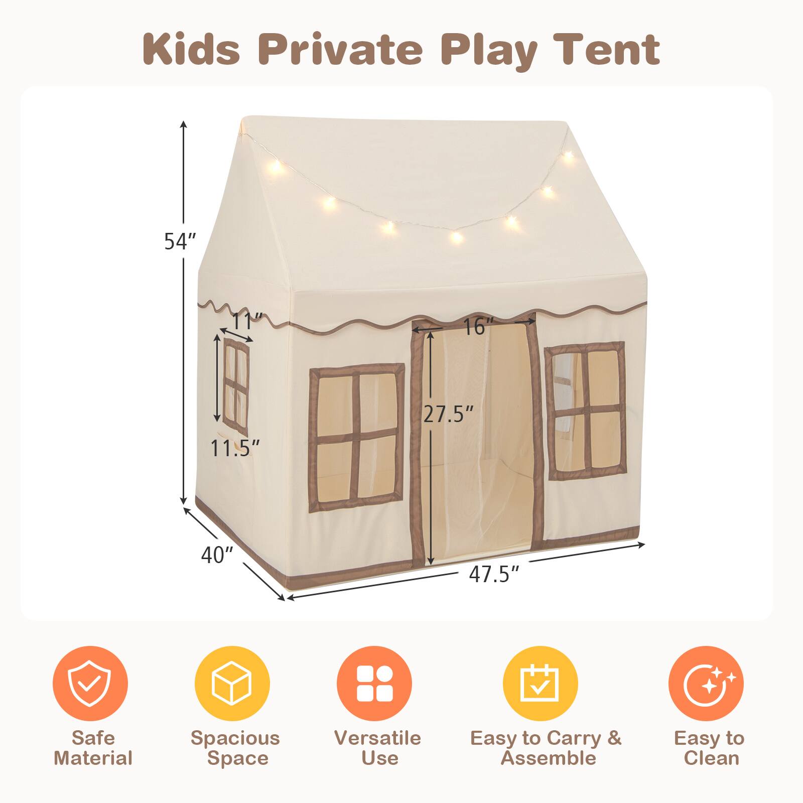 Kids Private Play Tent, 54", 16", 11.5", 27.5", 40", 47.5", Safe Material, Spacious Space, Versatile Use, Easy to Carry & Assemble, Easy to Clean